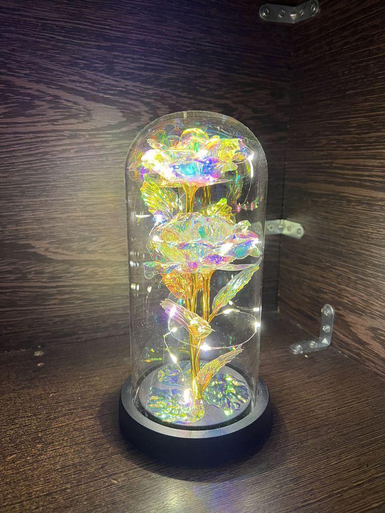 ΤΡΙΑΝΤΑΦΥΛΛΟ ΜΕ LED ΛΑΜΠΑΚΙΑ ΣΕ ΓΥΑΛΑ -Crystal Forever rose of love - vip mix shop