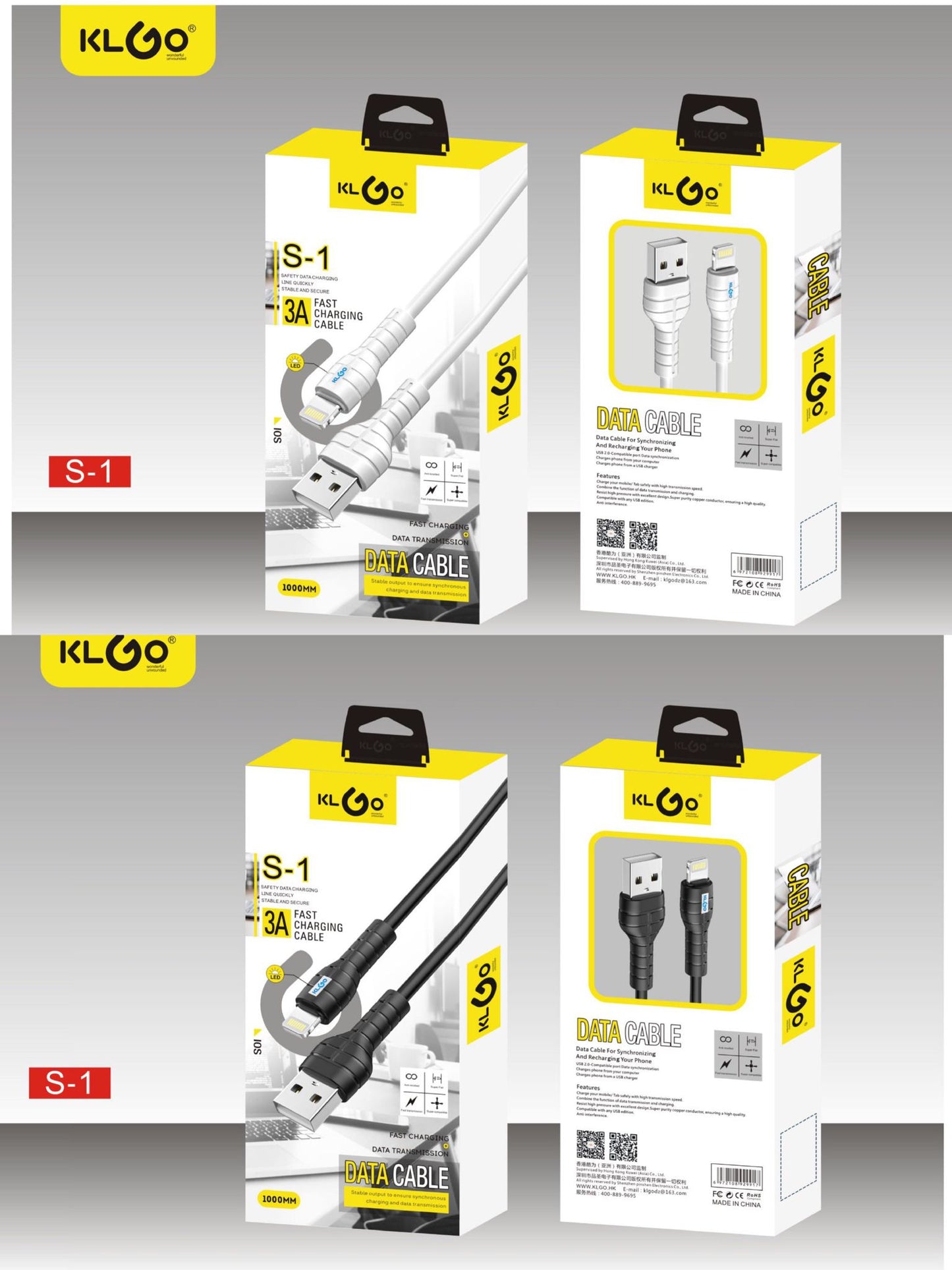 KLGO S-1 ΚΑΛΩΔΙΟ ΦΟΡΤΙΣΗΣ LIGHTNING USB 1M – QUICK CHARGE & DATA TRANSFER