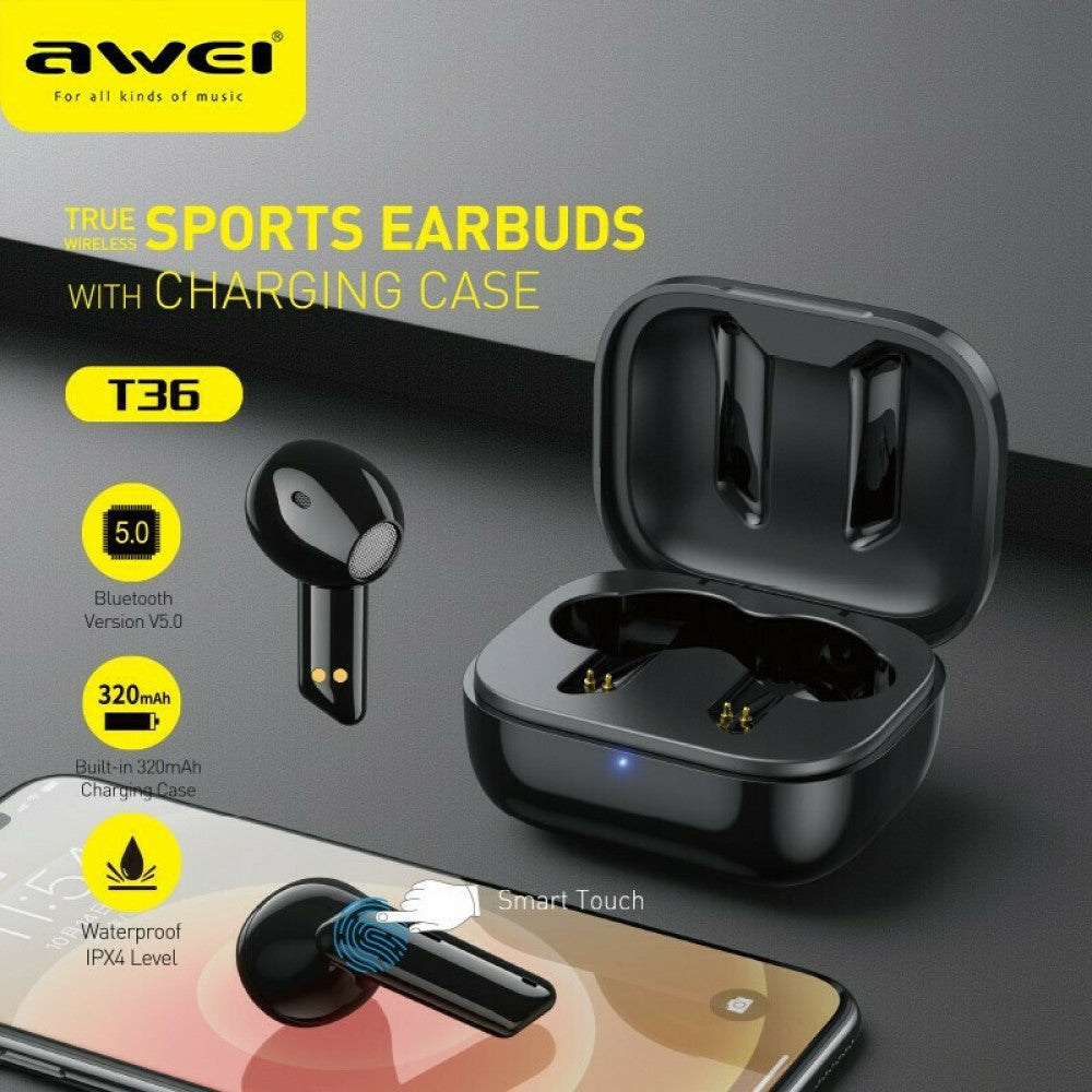 AWEI T36 EARBUD BLUETOOTH HANDSFREE ΜΑΥΡΟ