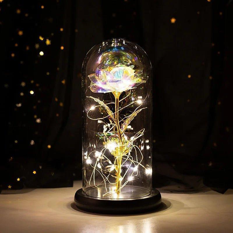 ΤΡΙΑΝΤΑΦΥΛΛΟ ΜΕ LED ΛΑΜΠΑΚΙΑ ΣΕ ΓΥΑΛΑ -Crystal Forever rose of love - vip mix shop