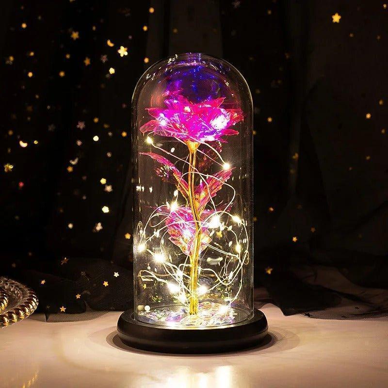ΤΡΙΑΝΤΑΦΥΛΛΟ ΜΕ LED ΛΑΜΠΑΚΙΑ ΣΕ ΓΥΑΛΑ -Crystal Forever rose of love - vip mix shop