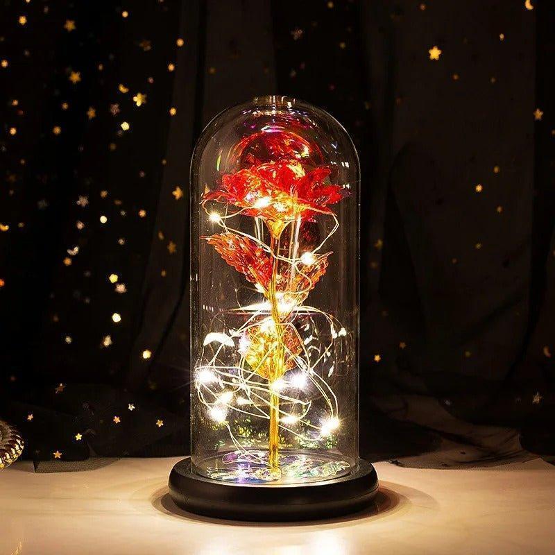 ΤΡΙΑΝΤΑΦΥΛΛΟ ΜΕ LED ΛΑΜΠΑΚΙΑ ΣΕ ΓΥΑΛΑ -Crystal Forever rose of love - vip mix shop