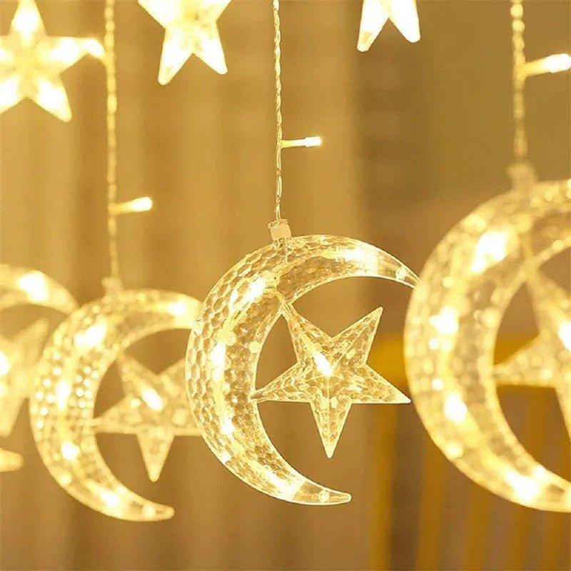 Χριστουγεννιάτικη Κουρτίνα LED 8W με 12 Αστέρια και 6 Φεγγάρια - vip mix shop