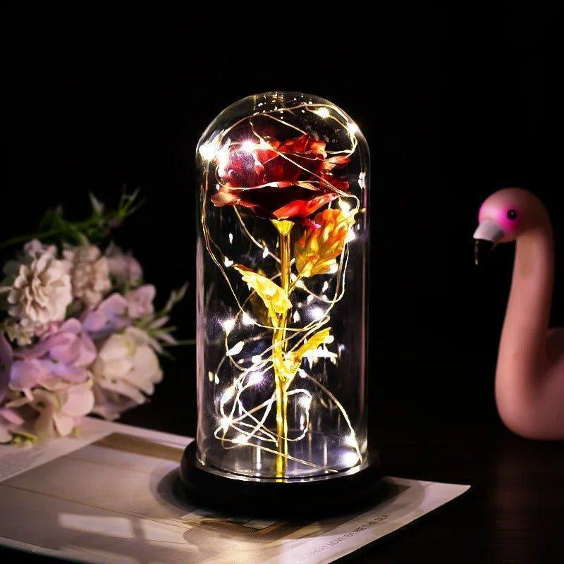 ΤΡΙΑΝΤΑΦΥΛΛΟ ΜΕ LED ΛΑΜΠΑΚΙΑ ΣΕ ΓΥΑΛΑ -Crystal Forever rose of love - vip mix shop