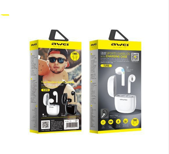 IN-EAR BLUETOOTH HANDSFREE ΑΚΟΥΣΤΙΚΑ ΜΕ ΑΝΤΟΧΗ ΣΤΟΝ ΙΔΡΩΤΑ ΚΑΙ ΘΗΚΗ ΦΟΡΤΙΣΗΣ AWEI T28
