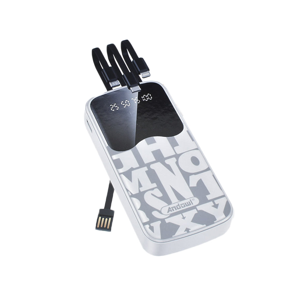 POWER BANK 30000MAH ΜΕ ΕΝΣΩΜΑΤΩΜΕΝΑ ΚΑΛΩΔΙΑ & ΓΡΗΓΟΡΗ ΦΟΡΤΙΣΗ ANDOWL 