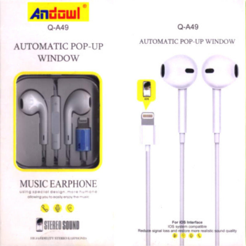 HANDSFREE ΑΚΟΥΣΤΙΚΑ ΚΙΝΗΤΟΥ LIGHTNING ANDOWL Q-A49 – IN-EAR ΣΤΕΡΕΟΦΩΝΙΚΑ
