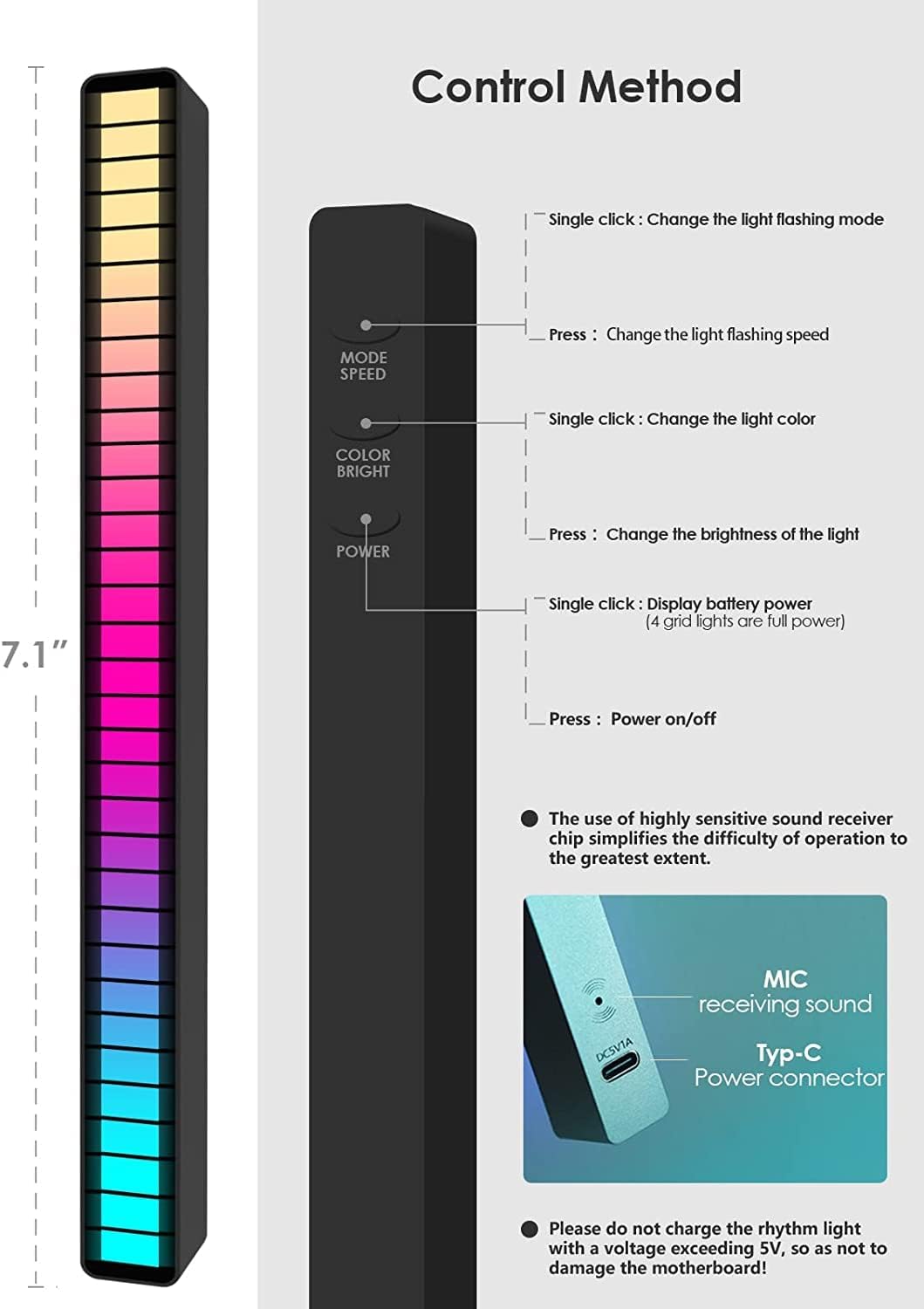 GR66 4 LED RGB ΦΩΤΙΣΤΙΚΕΣ ΜΠΑΡΕΣ ΜΕ ΤΕΧΝΟΛΟΓΙΑ ΗΧΟΥ - ΑΝΤΙΔΡΟΥΝ ΣΤΗ ΜΟΥΣΙΚΗ