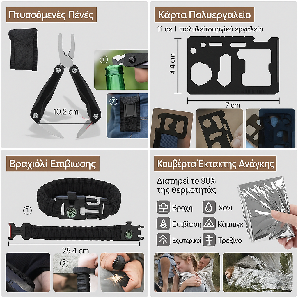 Κιτ Επιβίωσης 72 Ωρών 33 σε 1 με Πρώτες Βοήθειες & Εργαλεία