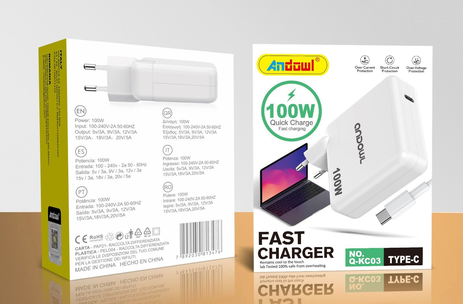 ΦΟΡΤΙΣΤΗΣ ΓΡΗΓΟΡΗΣ ΦΟΡΤΙΣΗΣ ΜΕ ΙΣΧΥ 100W FAST CHARGER ANDOWL Q-KC03