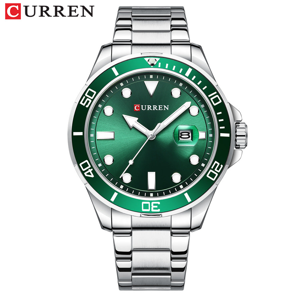Ανδρικό Ρολόι CURREN 8388 Silver Green Quartz, Μεταλλικό Μπρασελέ & Αδιάβροχο 3ATM