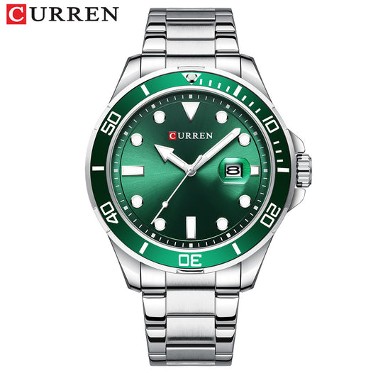 Ανδρικό Ρολόι CURREN 8388 Silver Green Quartz, Μεταλλικό Μπρασελέ & Αδιάβροχο 3ATM