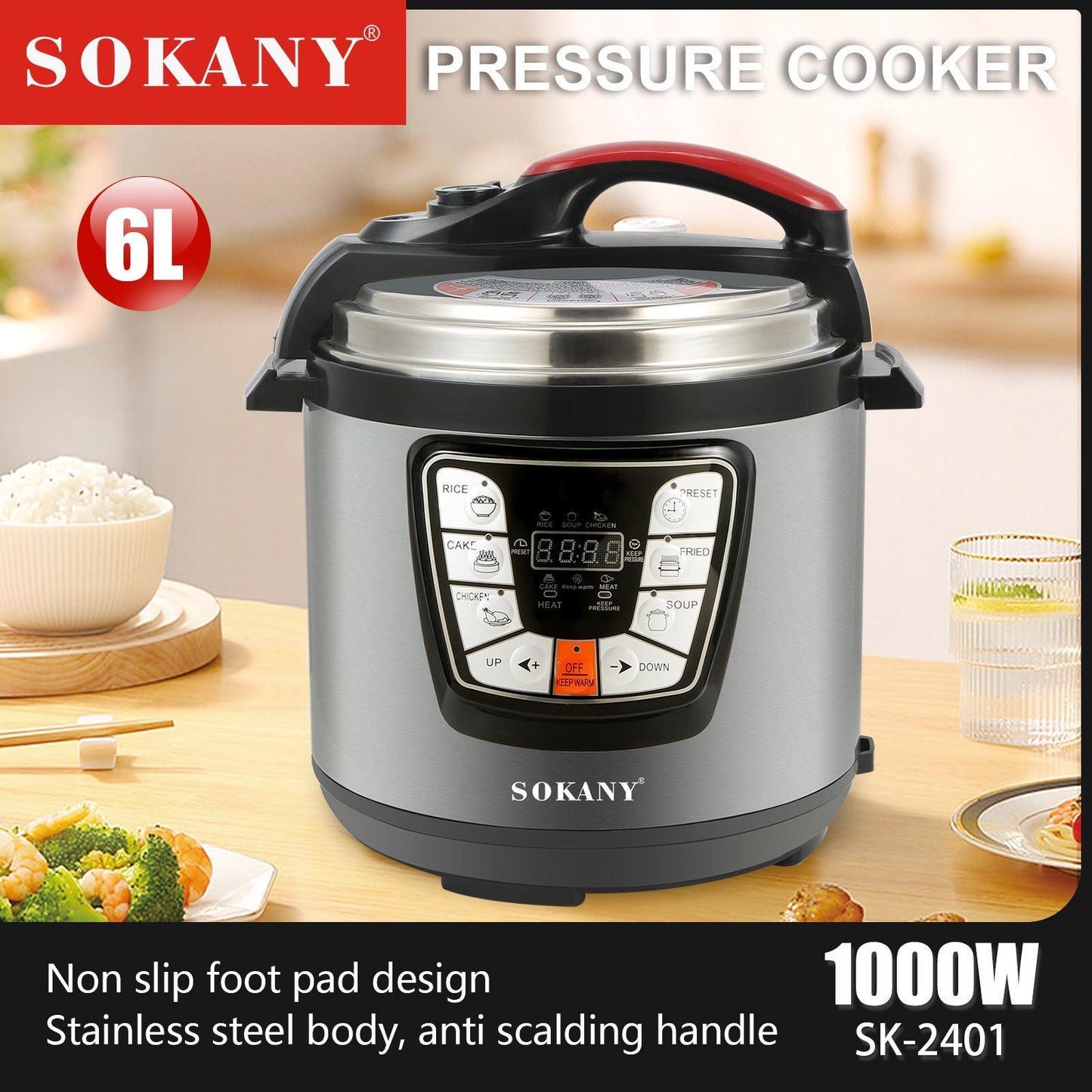 Πολυμάγειρας 6L 1000W Electric Pressure Cooker Sokany SK-2401 - vip mix shop