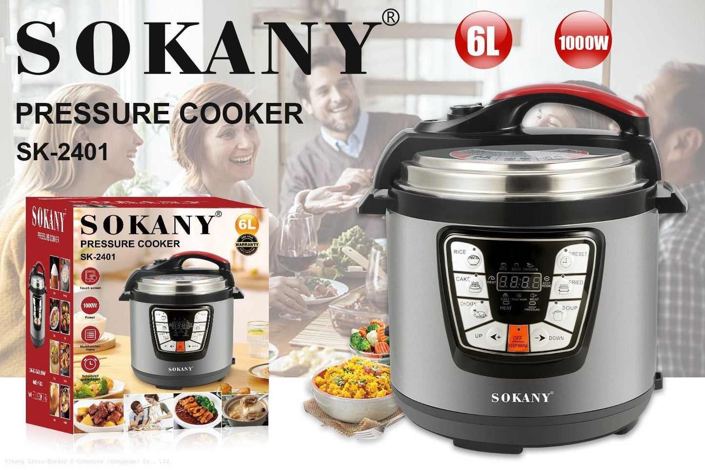 Πολυμάγειρας 6L 1000W Electric Pressure Cooker Sokany SK-2401 - vip mix shop