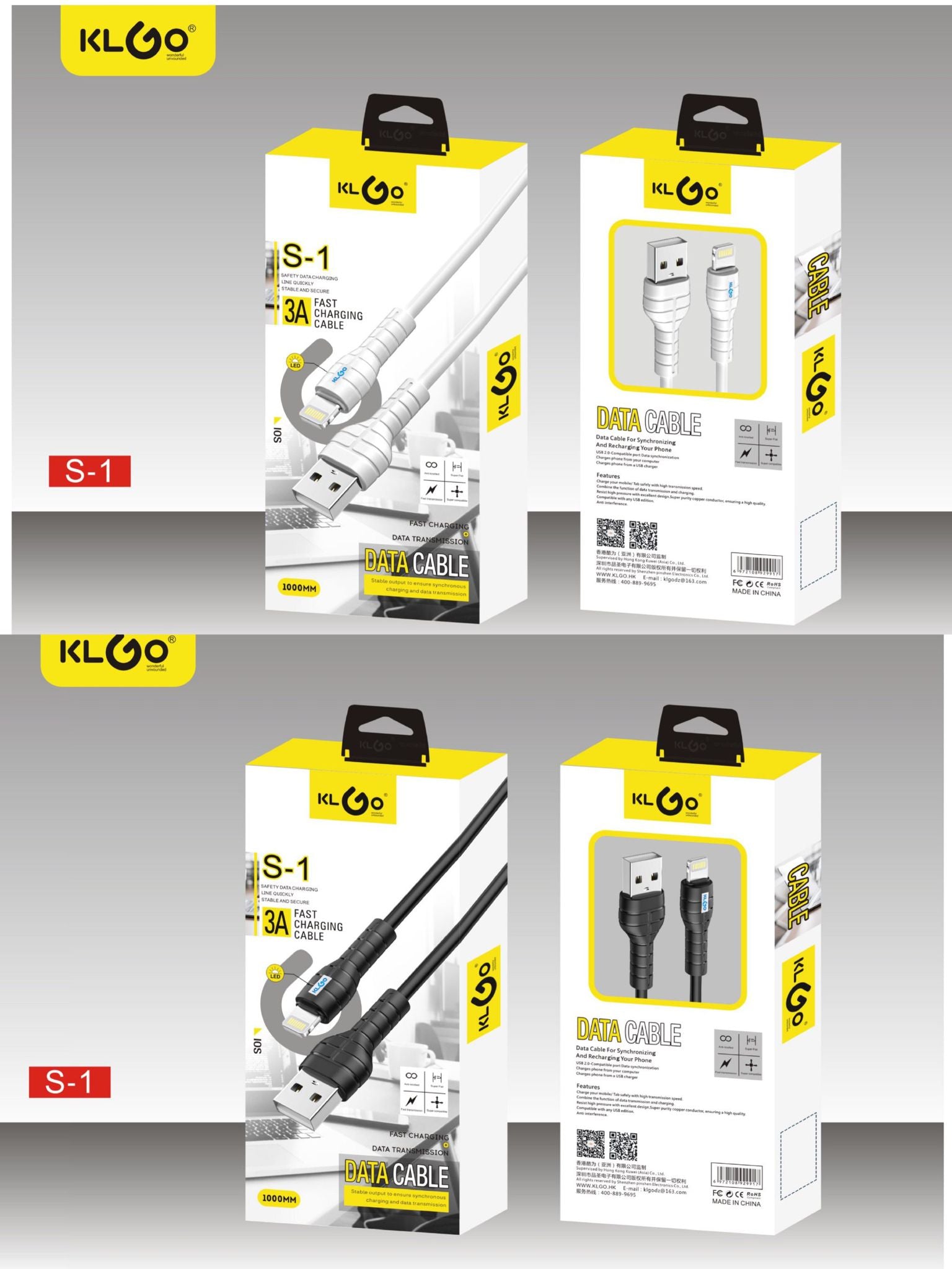 KLGO S-1 ΚΑΛΩΔΙΟ ΦΟΡΤΙΣΗΣ LIGHTNING USB 1M – QUICK CHARGE & DATA TRANSFER