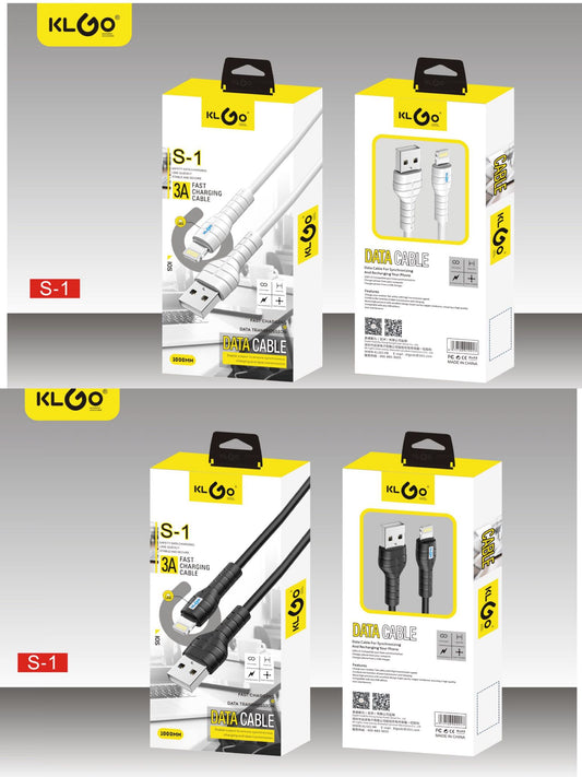 KLGO S-1 ΚΑΛΩΔΙΟ ΦΟΡΤΙΣΗΣ LIGHTNING USB 1M – QUICK CHARGE & DATA TRANSFER
