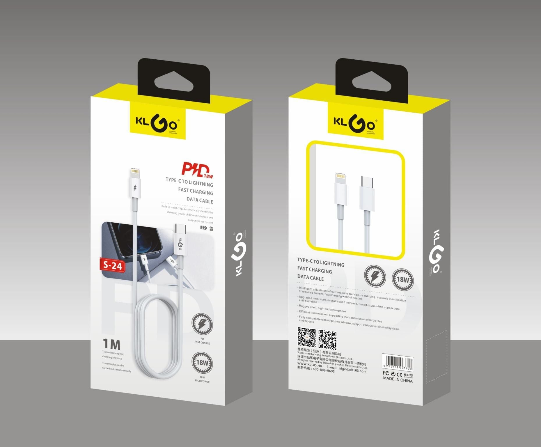 KLGO S-24 ΚΑΛΩΔΙΟ ΦΟΡΤΙΣΗΣ LIGHTNING ΣΕ USB-C 1M – FAST CHARGING 