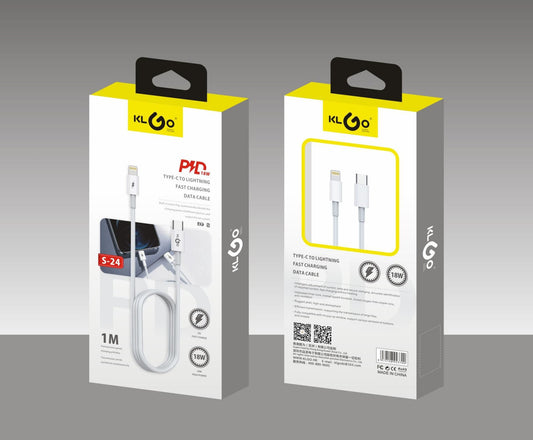 KLGO S-24 ΚΑΛΩΔΙΟ ΦΟΡΤΙΣΗΣ LIGHTNING ΣΕ USB-C 1M – FAST CHARGING 