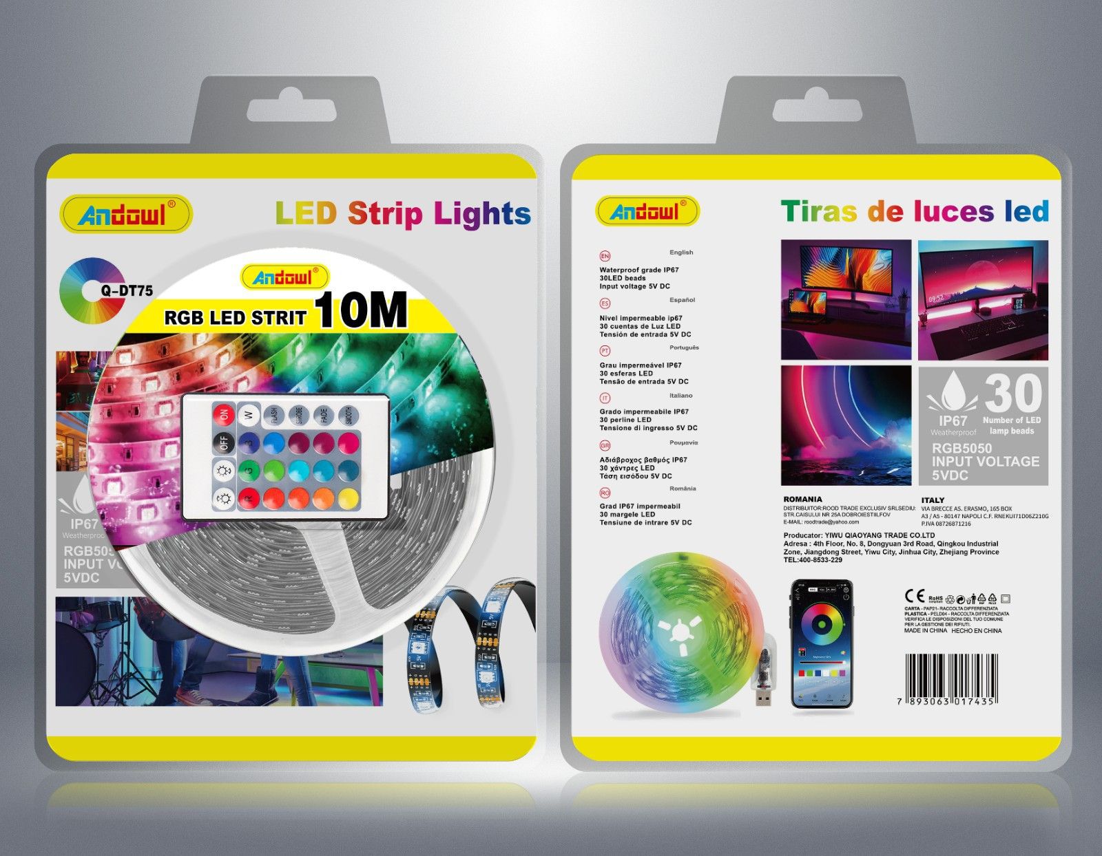 rgb led ταινία 10 μέτρα με usb και τηλεχειριστήριο andowl