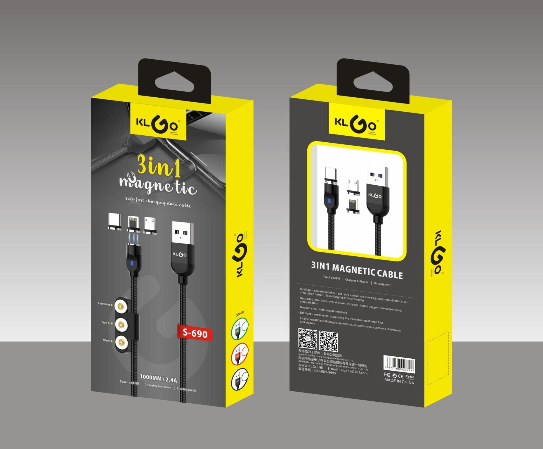 KLGO S-690 ΜΑΓΝΗΤΙΚΟ ΚΑΛΩΔΙΟ ΦΟΡΤΙΣΗΣ 3 ΣΕ 1