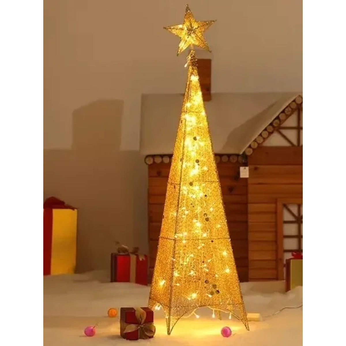 Χριστουγεννιάτικο LED Δέντρο Πυραμίδα Με Αστέρι – Χρυσό