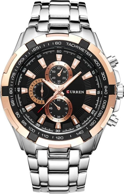 CURRΝ ΑΝΔΡΙΚΟ ΡΟΛΟΙ ΜΕ ΑΣΗΜΙ ΜΕΤΑΛΛΙΚΟ ΜΠΡΑΣΕΛΕ ΑΔΙΑΒΡΟΧΟ 8023 GOLD BLACK