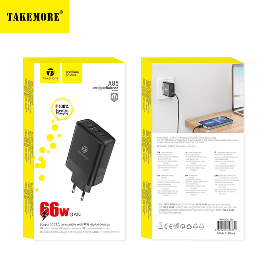 TAKEMORE A85 ΦΟΡΤΙΣΤΗΣ 65W ΜΕ 3 ΘΥΡΕΣ – PD & QC FAST CHARGING