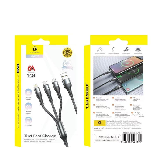 BA22 3IN1 ΚΑΛΩΔΙΟ ΦΟΡΤΙΣΗΣ ΓΡΗΓΟΡΗΣ ΦΟΡΤΙΣΗΣ – USB ΣΕ LIGHTNING, TYPE-C 