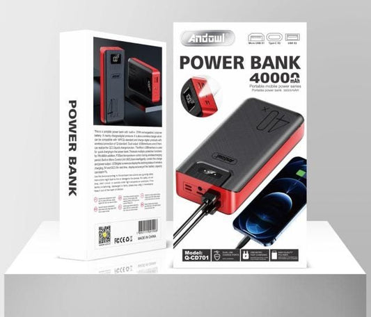 POWER BANK ANDOWL 40000MAH ΜΕ 2 ΘΥΡΕΣ USB-A & ΘΥΡΑ USB-C – QUICK CHARGE