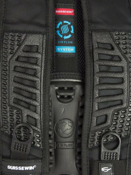 SUISSEWIN AIRFLOW ΑΔΙΑΒΡΟΧΟ ΣΑΚΙΔΙΟ ΠΛΑΤΗΣ 24L ΜΑΥΡΟ ΜΕ ΘΗΚΗ LAPTOP