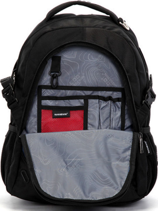 SUISSEWIN AIRFLOW ΑΔΙΑΒΡΟΧΟ ΣΑΚΙΔΙΟ ΠΛΑΤΗΣ 26L ΜΑΥΡΟ ΜΕ ΘΗΚΗ LAPTOP