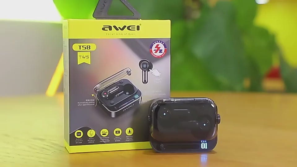 AWEI T58 BLUETOOTH HANDSFREE IN-EAR ΜΕ ΘΗΚΗ ΦΟΡΤΙΣΗΣ & ACTIVE NOISE ΜΑΥΡΟ- vip mix shop