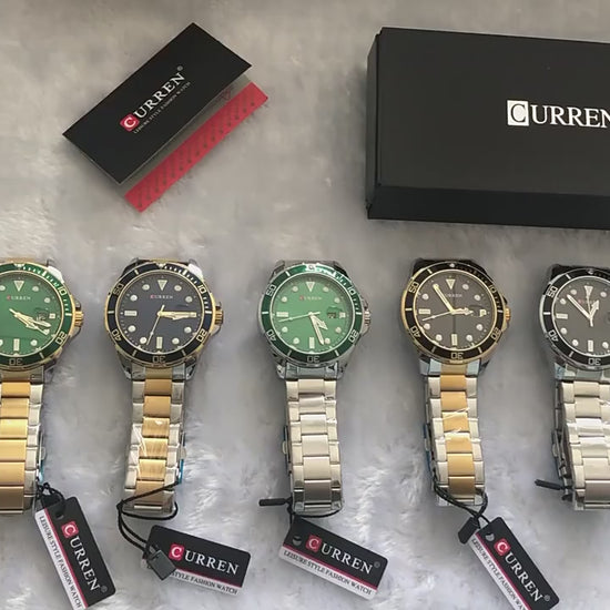 Ανδρικό Ρολόι CURREN 8388 Silver Green Quartz, Μεταλλικό Μπρασελέ & Αδιάβροχο 3ATM