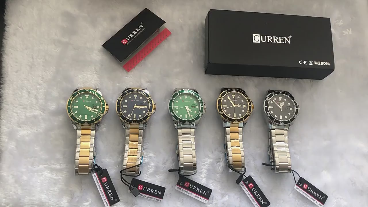 Ανδρικό Ρολόι CURREN 8388 Silver Green Quartz, Μεταλλικό Μπρασελέ & Αδιάβροχο 3ATM