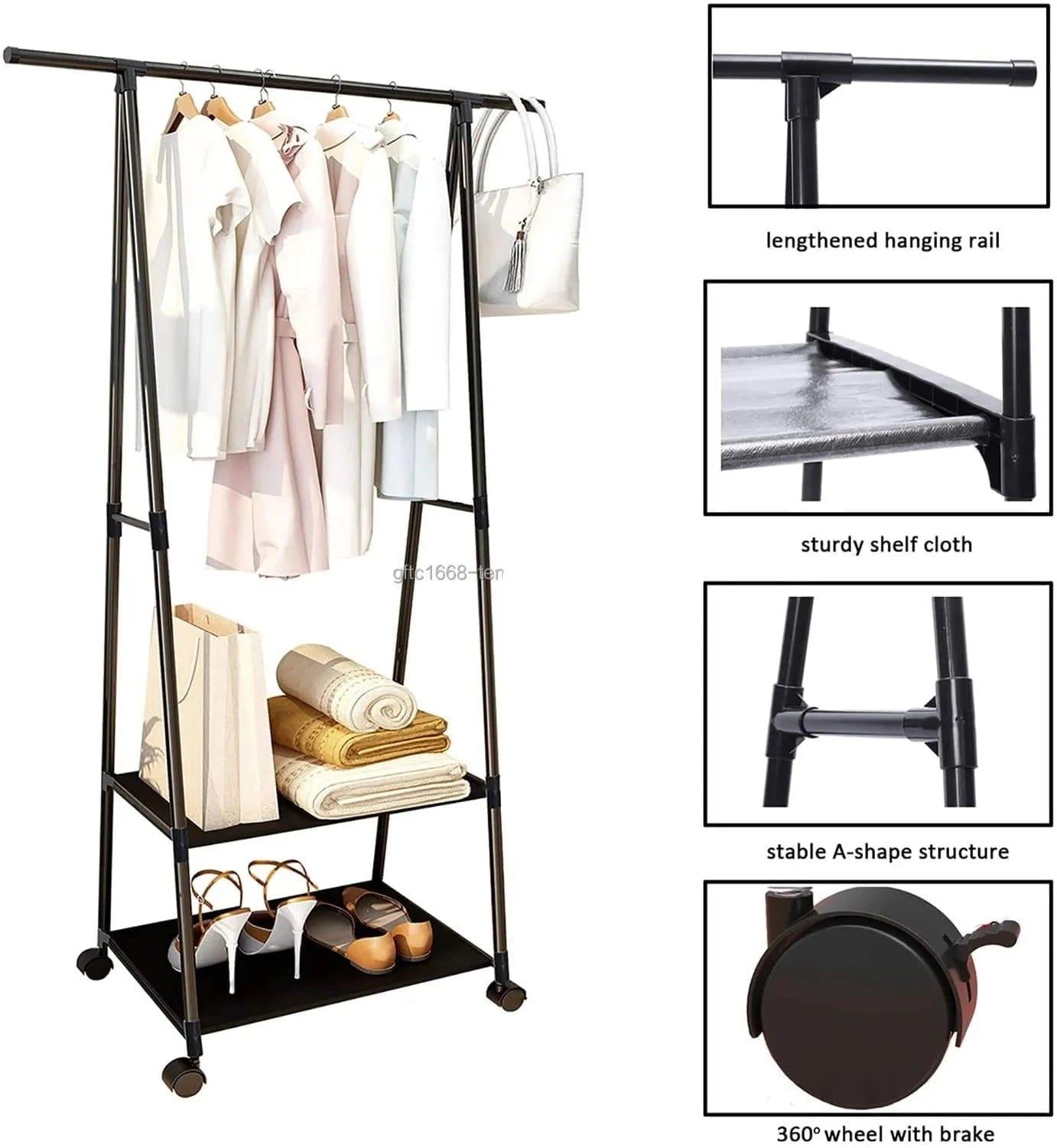 CLOTHES METAL RACK ΜΕΤΑΛΛΙΚΗ ΚΡΕΜΑΣΤΡΑ ΡΟΥΧΩΝ ΤΡΟΧΑΛΗΤΗ 55x42x160cm - vip mix shop