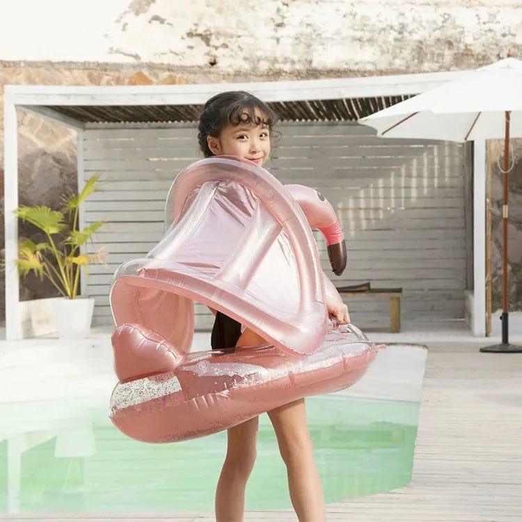 Φουσκωτό Κάθισμα Φλαμίνγκο με Σκίαστρο και Γκλίτερ 85Χ85 - vip mix shop