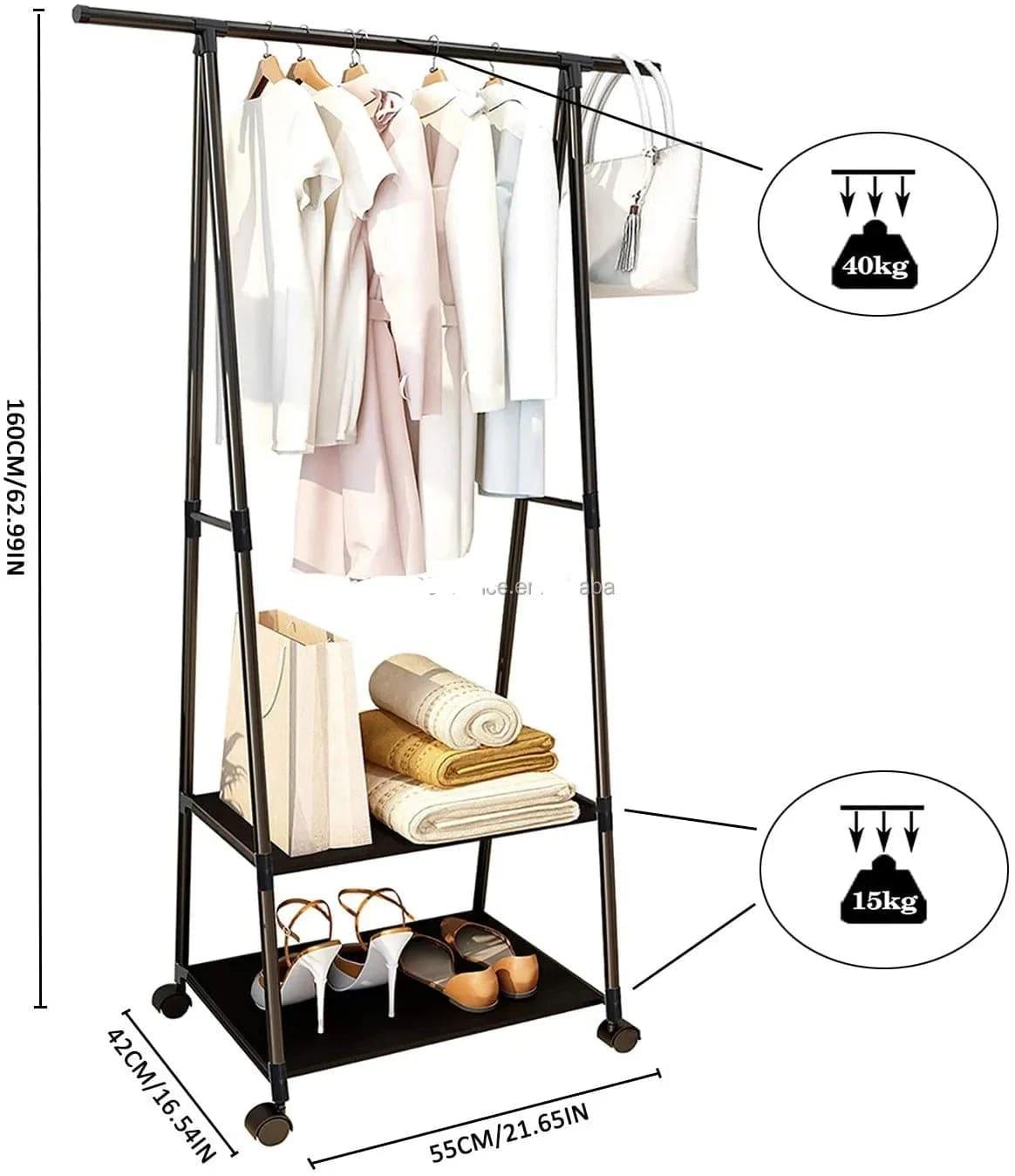 CLOTHES METAL RACK ΜΕΤΑΛΛΙΚΗ ΚΡΕΜΑΣΤΡΑ ΡΟΥΧΩΝ ΤΡΟΧΑΛΗΤΗ 55x42x160cm - vip mix shop