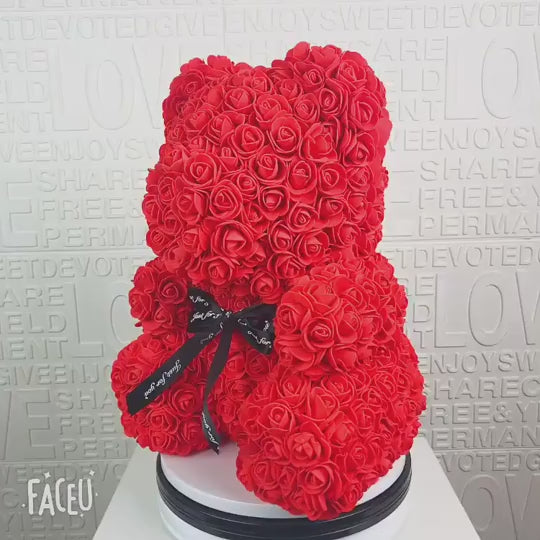 Αρκουδάκι Από Τεχνητά Τριαντάφυλλα Κόκκινα 25cm - vip mix shop