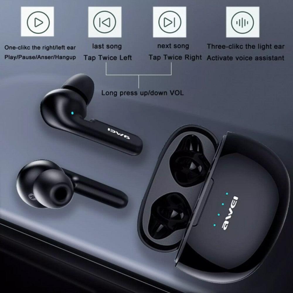 Ασύρματα Ακουστικά AWEI earphones με θήκη φόρτισης T15, True Wireless - vip mix shop