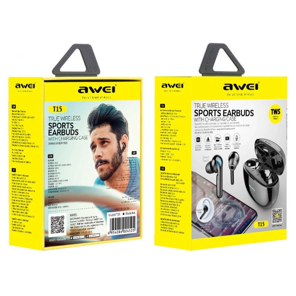 Ασύρματα Ακουστικά AWEI earphones με θήκη φόρτισης T15, True Wireless - vip mix shop