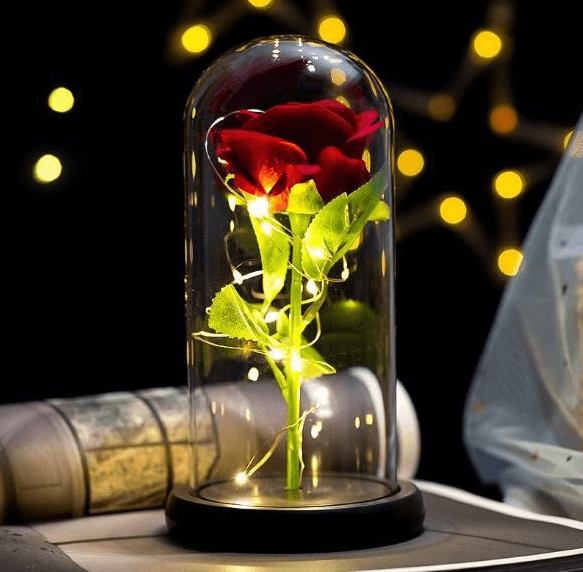Παντοτινό Τριαντάφυλλο σε Γυάλινη Καμπάνα, με Φωτισμό Led - vip mix shop
