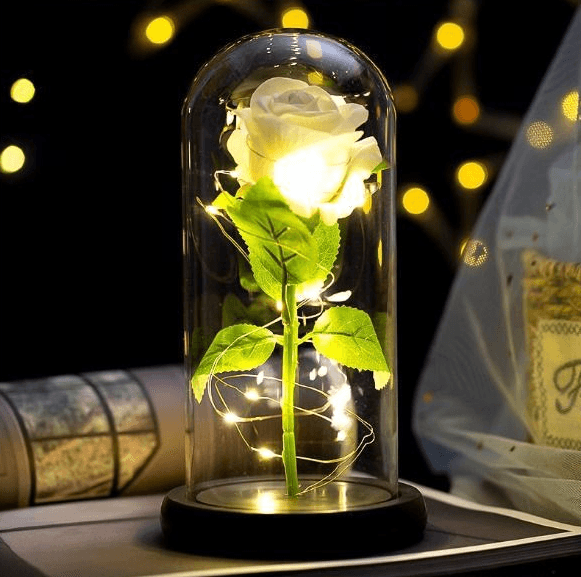 Παντοτινό Τριαντάφυλλο σε Γυάλινη Καμπάνα, με Φωτισμό Led - vip mix shop